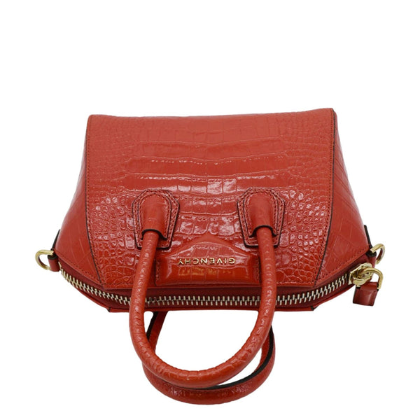 GIVENCHY Antigona Small Crocodile Embossed Leather Shoulder Bag Red