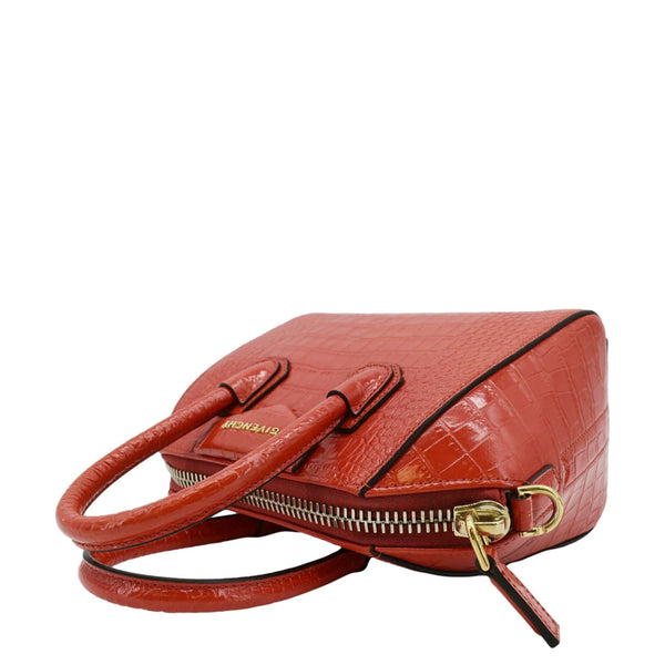 GIVENCHY Antigona Small Crocodile Embossed Leather Shoulder Bag Red