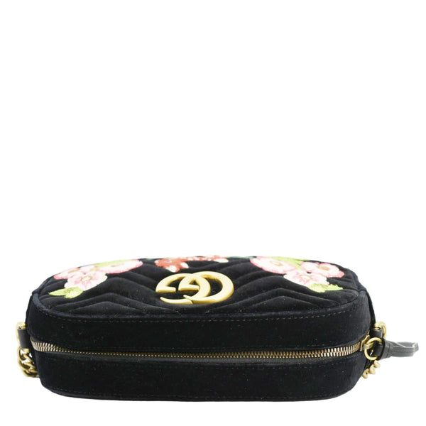 GUCCI GG Marmont Small Matelasse Deer Embroidered Velvet Camera Bag Black 447632