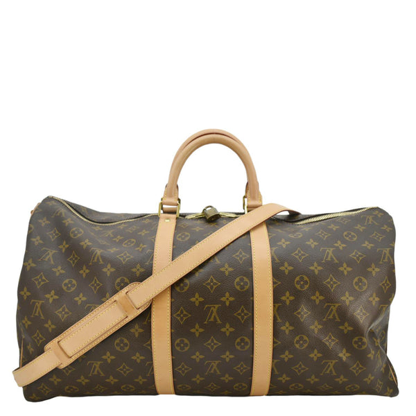 LOUIS VUITTON Keepall 55 Bandouliere Monogram Canvas Travel Bag Brown