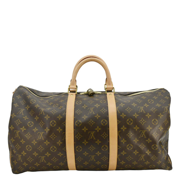 LOUIS VUITTON Keepall 55 Bandouliere Monogram Canvas Travel Bag Brown