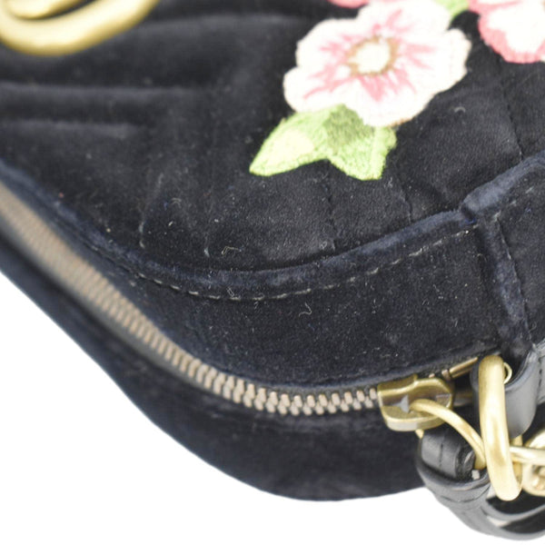 GUCCI GG Marmont Small Matelasse Deer Embroidered Velvet Camera Bag Black 447632