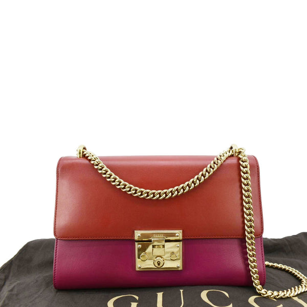 GUCCI Padlock Medium Leathrer Chain Shoulder Bag Red 409486