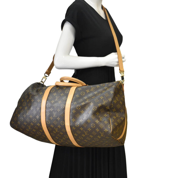 LOUIS VUITTON Keepall 55 Bandouliere Monogram Canvas Travel Bag Brown