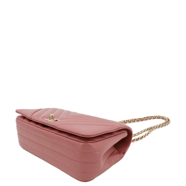 CHANEL Statement Flap Mini Quilted Chevron Crossbody Bag Pink