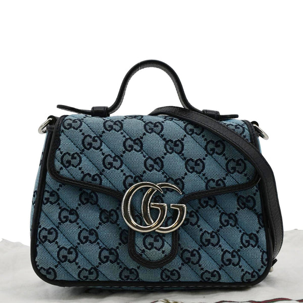 GUCCI GG Marmont Mini Top Handle Canvas Crossbody Bag Blue 583571