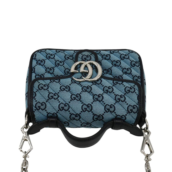 GUCCI GG Marmont Mini Top Handle Canvas Crossbody Bag Blue 583571