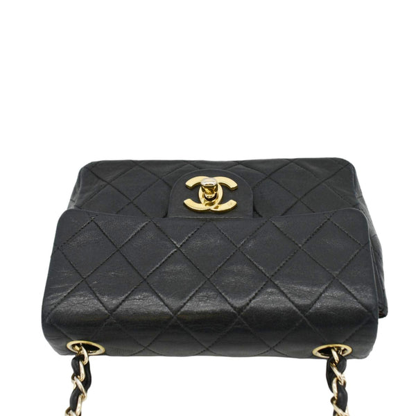 CHANEL Classic Flap Vintage Mini Square Lambskin Leather Crossbody Bag Black