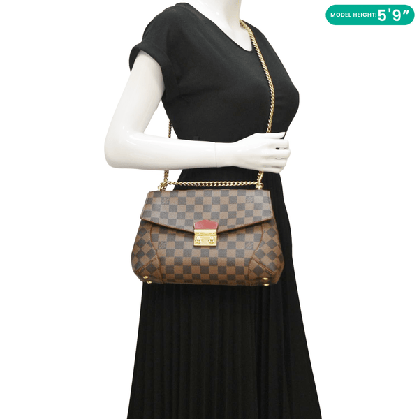 LOUIS VUITTON Caissa Chain Damier Ebene Clutch Shoulder Bag Brown