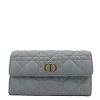 CHRISTIAN DIOR Caro Orchid Cannage Calfskin leather Long Wallet Gray