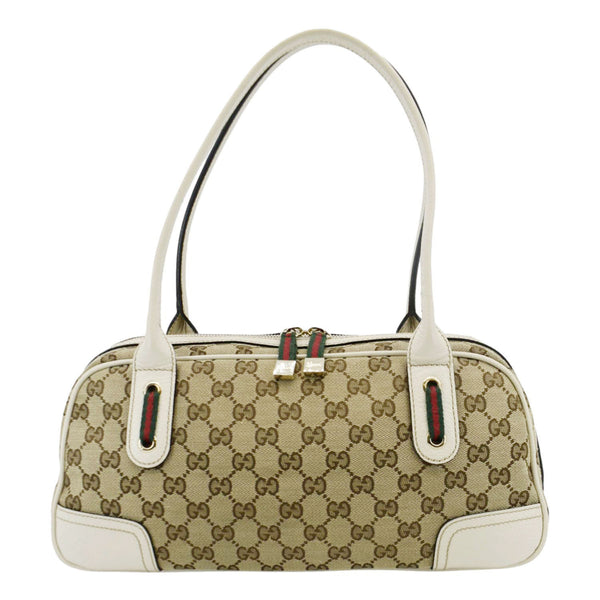 GUCCI Web Sherry Line GG Canvas Shoulder Bag Beige 161720