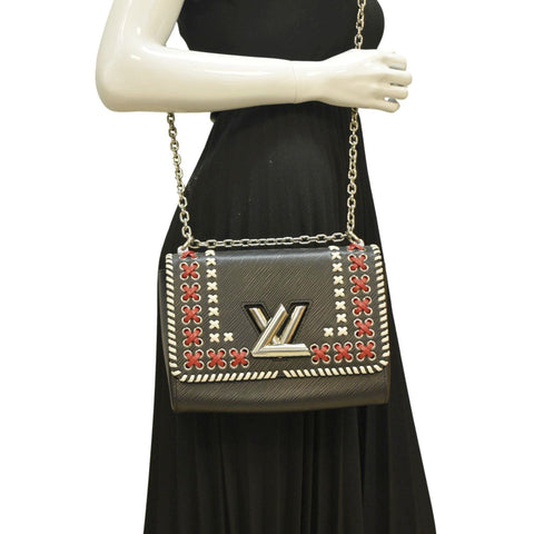 LOUIS VUITTON Twist Whipstitch MM Epi Leather Shoulder Bag Black