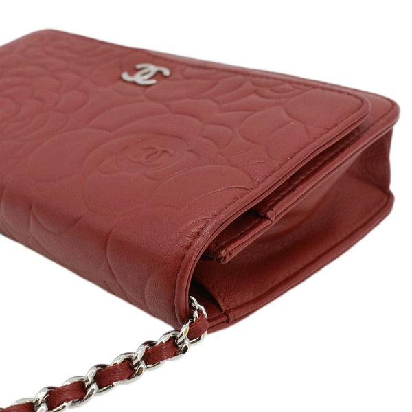 CHANEL Camellia Wallet On Chain Leather Crossbody Bag Red