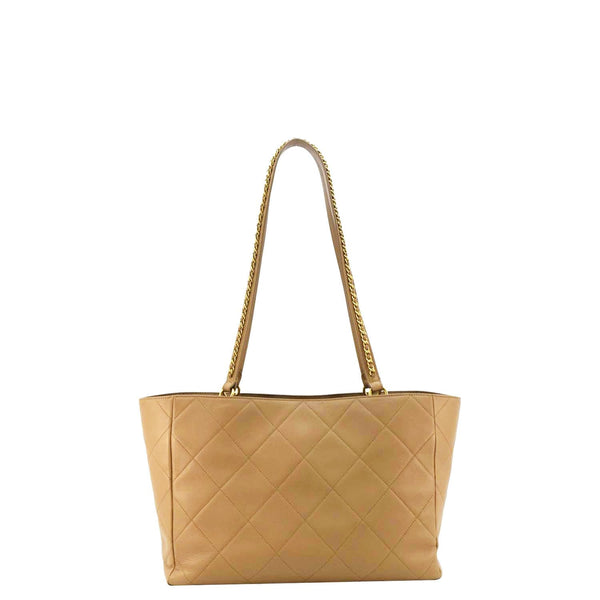 CHANEL Quilted Leather Shopping Tote Bag Beige