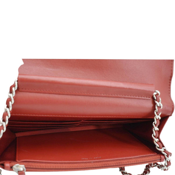 CHANEL Camellia Wallet On Chain Leather Crossbody Bag Red