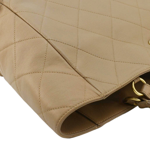 CHANEL Quilted Leather Shopping Tote Bag Beige