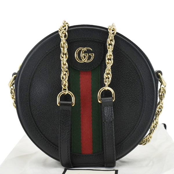 GUCCI Ophidia Mini GG Round Web Leather Crossbody Bag Black 550618