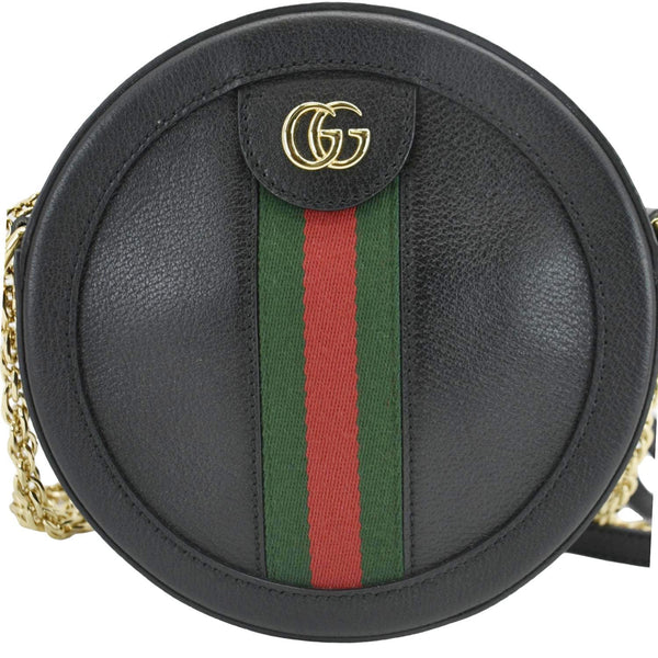 GUCCI Ophidia Mini GG Round Web Leather Crossbody Bag Black 550618