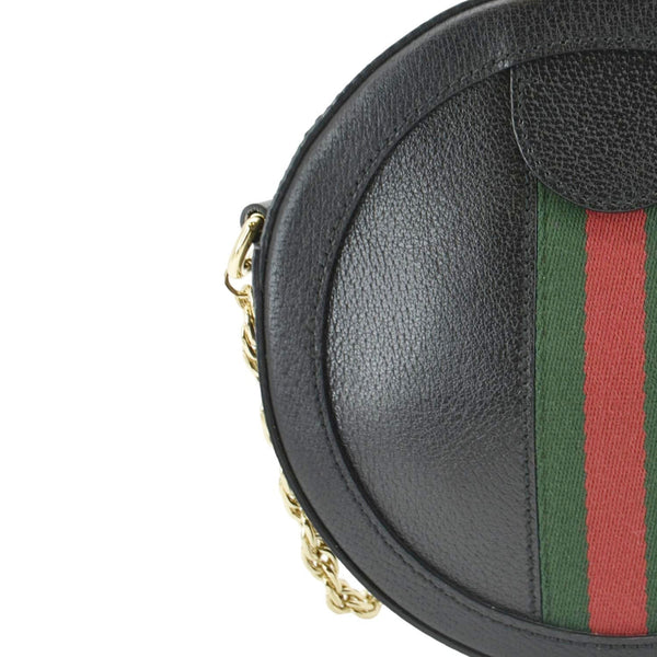 GUCCI Ophidia Mini GG Round Web Leather Crossbody Bag Black 550618