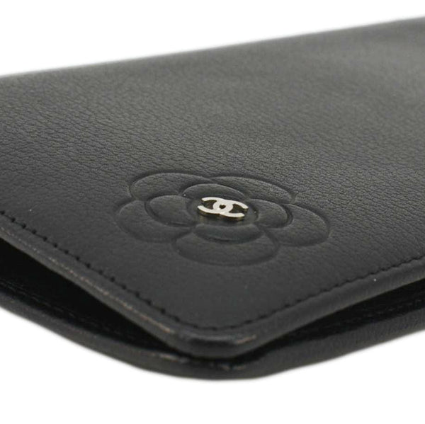 CHANEL Camellia Leather Long Bifold Wallet Black