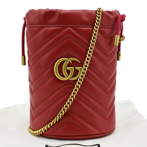 GUCCI GG Marmont Mini Matelasse Chevron Leather Bucket Crossbody Bag Red 575163