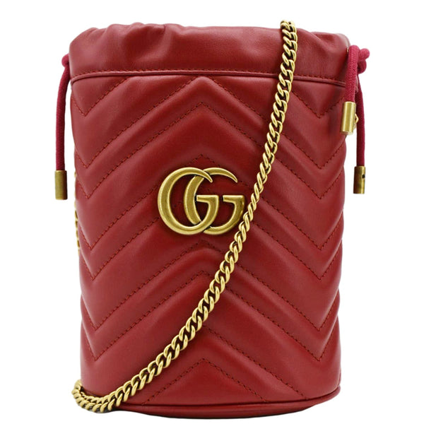 GUCCI GG Marmont Mini Matelasse Chevron Leather Bucket Crossbody Bag Red 575163