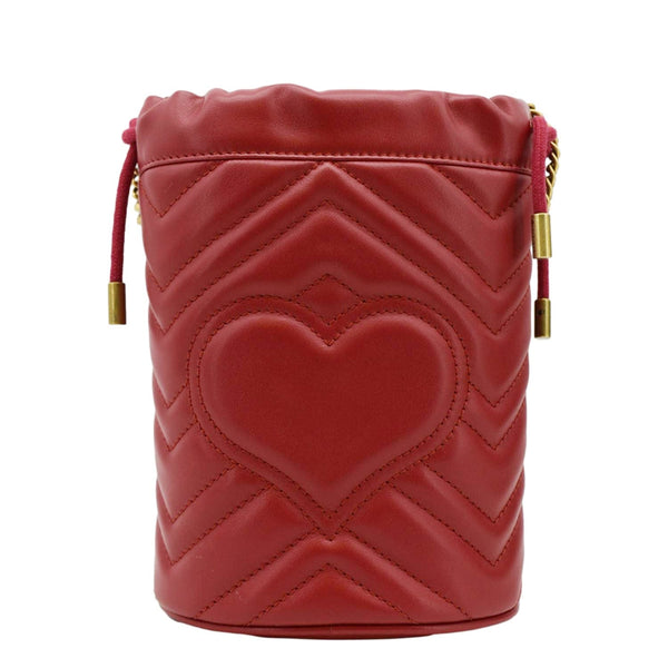 GUCCI GG Marmont Mini Matelasse Chevron Leather Bucket Crossbody Bag Red 575163