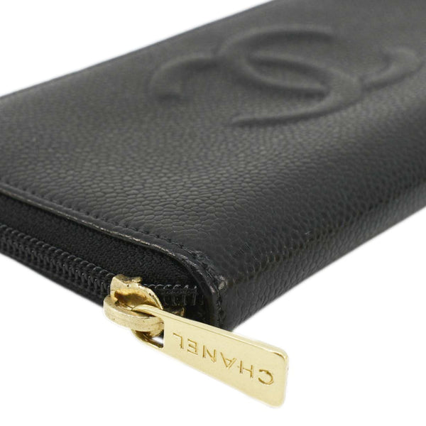 CHANEL CC Timeless Large Caviar Leather Zip Around Wallet Black