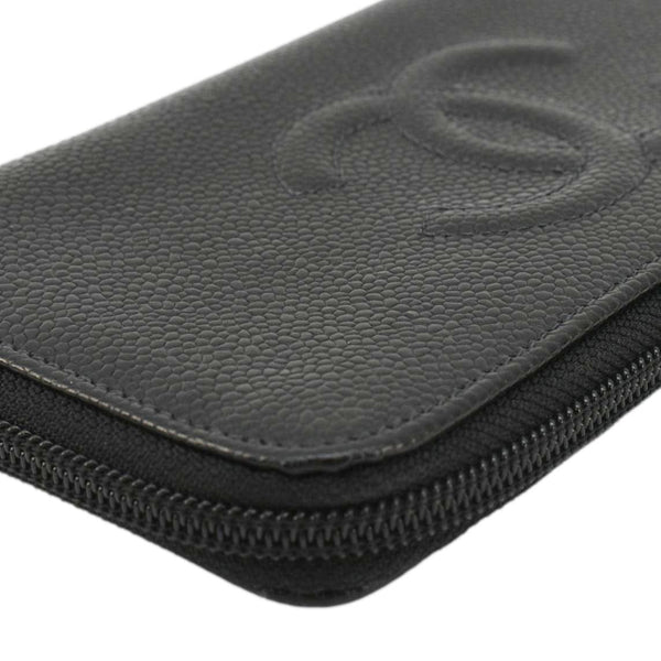 CHANEL CC Timeless Large Caviar Leather Zip Around Wallet Black