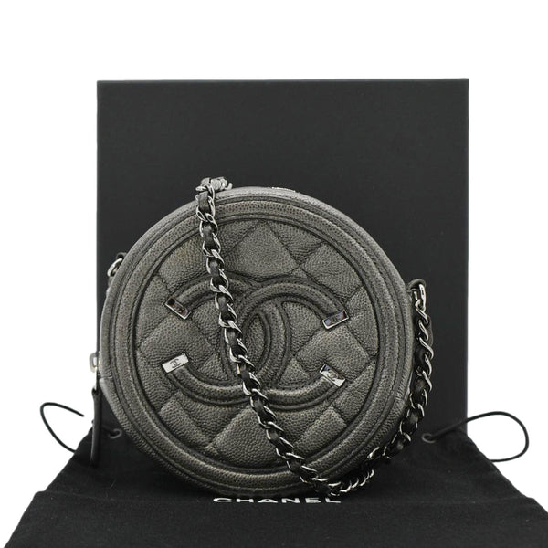 CHANEL Round Filigree Caviar Quilted Leather Crossbody Bag Black