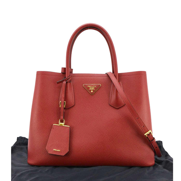 PRADA Double Handle Medium Saffiano Leather Tote Shoulder Bag Red