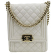 CHANEL North South Boy Quilted  Leather Crossbody Bag White