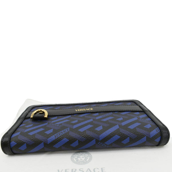 VERSACE  La Greca Coated Canvas Long Zip Wallet Blue