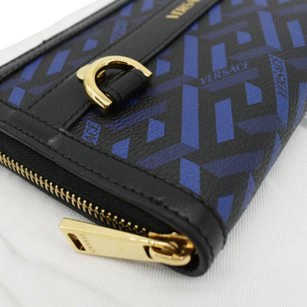 VERSACE  La Greca Coated Canvas Long Zip Wallet Blue