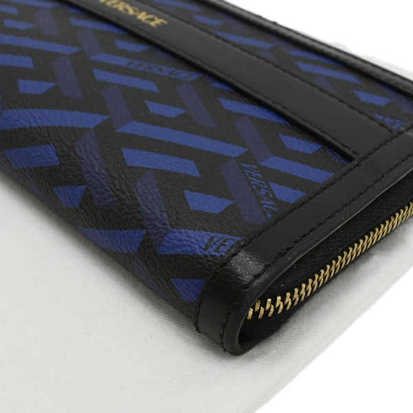 VERSACE  La Greca Coated Canvas Long Zip Wallet Blue