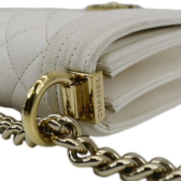 CHANEL North South Boy Quilted  Leather Crossbody Bag White