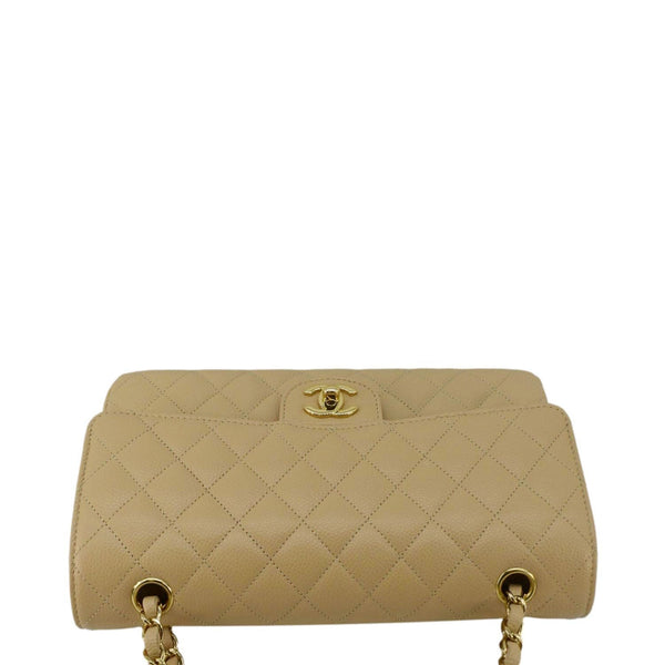 CHANEL Double Flap Medium Quilted Caviar Leather Shoulder Bag Cream