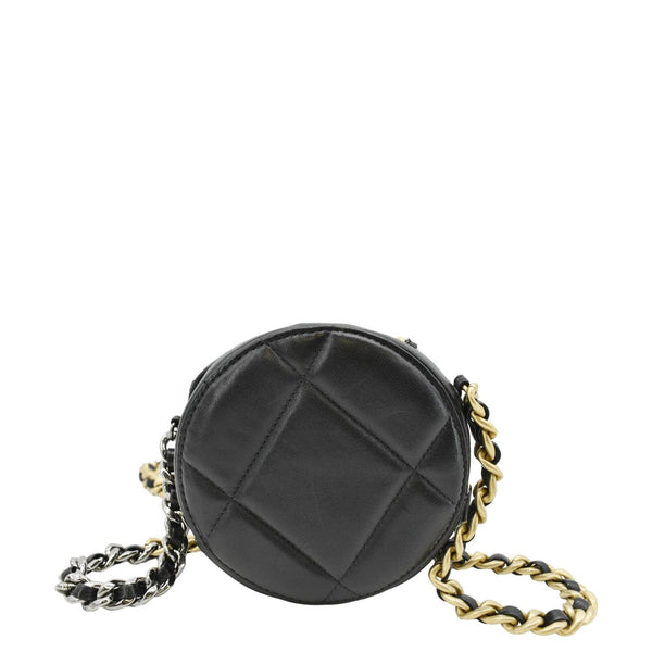 CHANEL 19 Round Quilted Leather Clutch Crossbody Bag Black back look