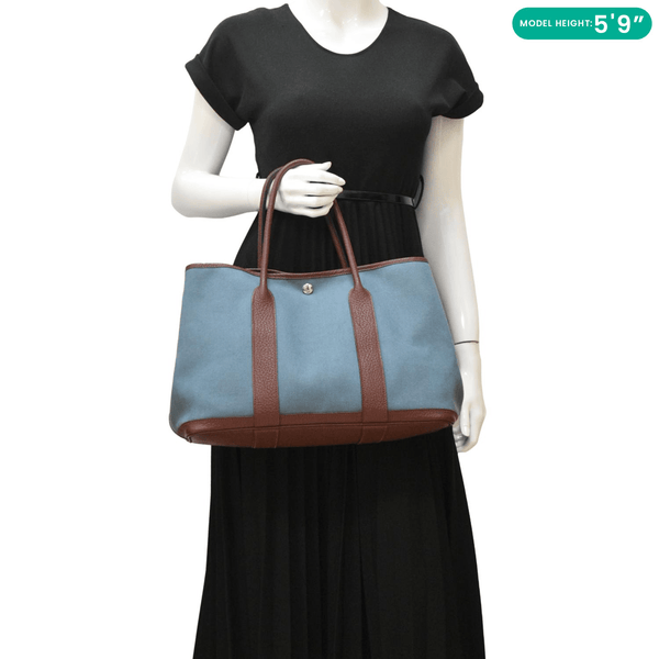 HERMES Garden Party 36 Leather Tote Bag Blue Teal