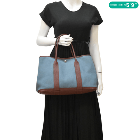 HERMES Garden Party 36 Leather Tote Bag Blue Teal