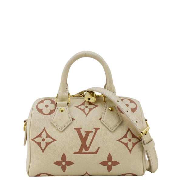 LOUIS VUITTON Speedy 20 Bandouliere Giant Monogram Empreinte Leather Shoulder Bag Cream