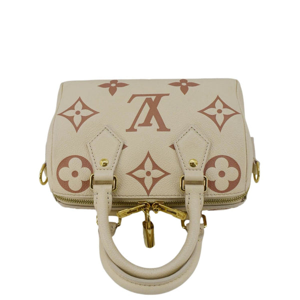 LOUIS VUITTON Speedy 20 Bandouliere Giant Monogram Empreinte Leather Shoulder Bag Cream