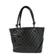 CHANEL Cambon Ligne Quilted Leather Tote Bag Black front side