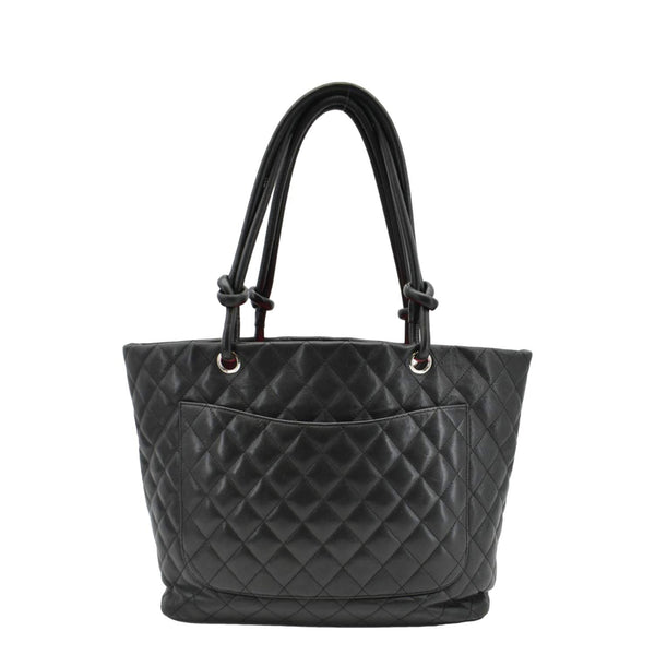 CHANEL Cambon Ligne Quilted Leather Tote Bag Black back look