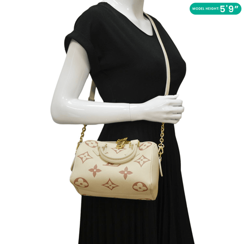 LOUIS VUITTON Speedy 20 Bandouliere Giant Monogram Empreinte Leather Shoulder Bag Cream