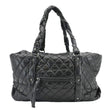 CHANEL Distressed Vintage Ligne Braid Calfskin Leather Tote Bag Black