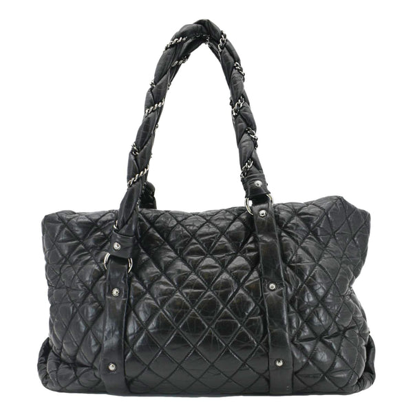 CHANEL Distressed Vintage Ligne Braid Calfskin Leather Tote Bag Black