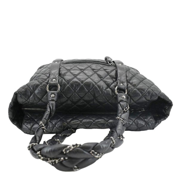 CHANEL Distressed Vintage Ligne Braid Calfskin Leather Tote Bag Black