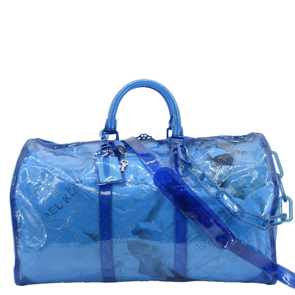 LOUIS VUITTON Keepall 50 Bandouliere Transparent PVC Travel Bag Blue