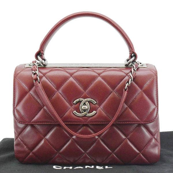 CHANEL Trendy CC Flap Quilted Leather Top Handle Shoulder Bag Burgundy